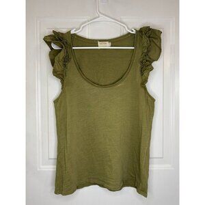 NATION LTD Green Valentina Tank Top Ruffle Sleeve Cotton LARGE Travel Beach